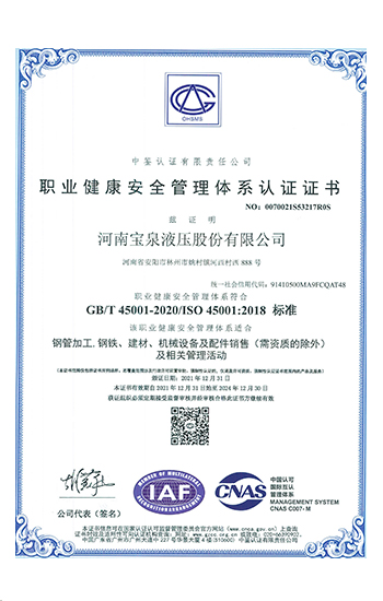 Occupational Health and Safety Management System Certification (Chinese)